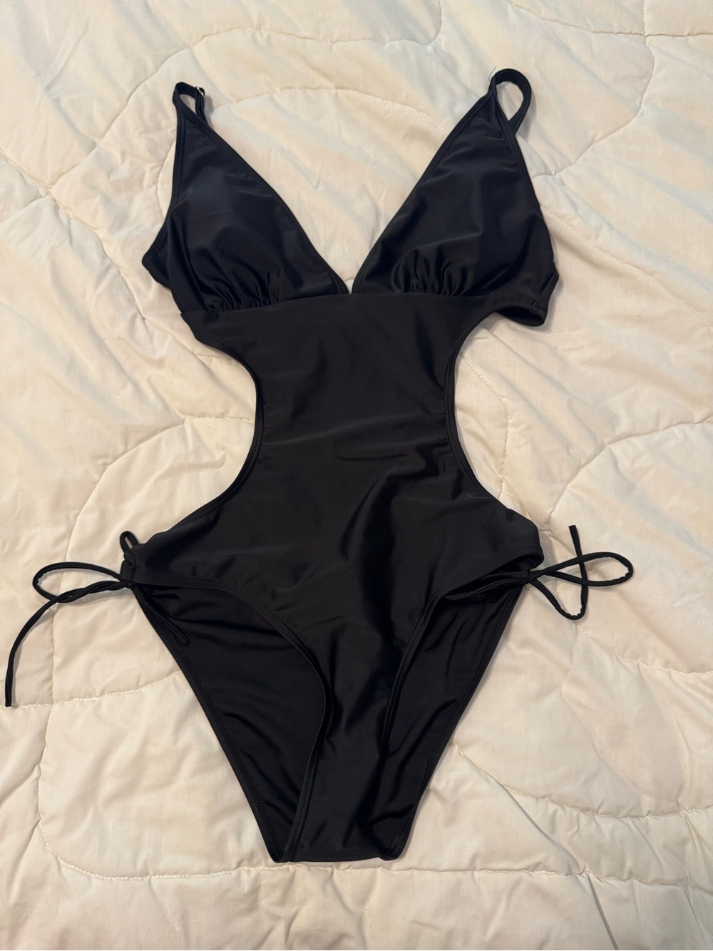 Tankini Black Cutout One-Piece Swimsuit with Side Ties
